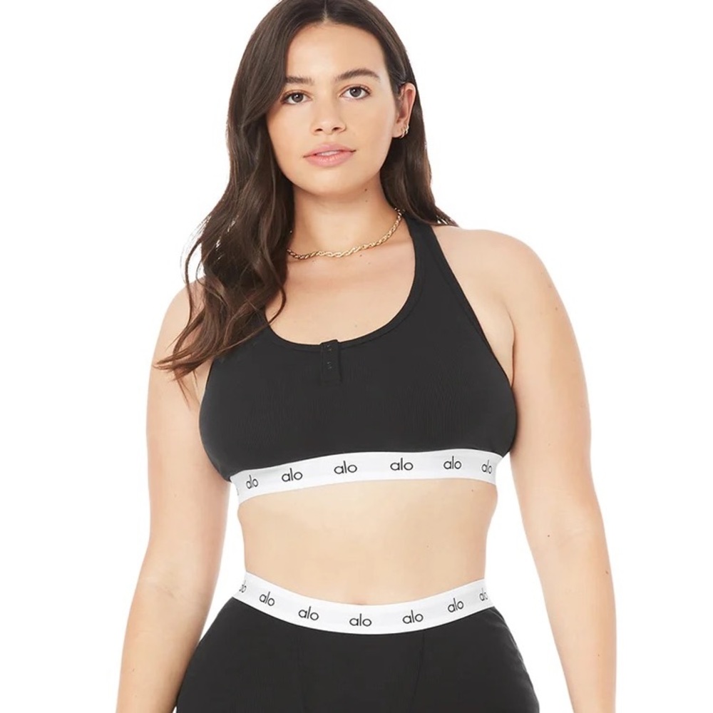 NEW Alo icon ribbed henley bra size large